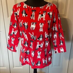Ruby Rd. Dog Puppy Lover Women’s Size Medium 3/4 Sleeve Knit Shirt Boat Neck